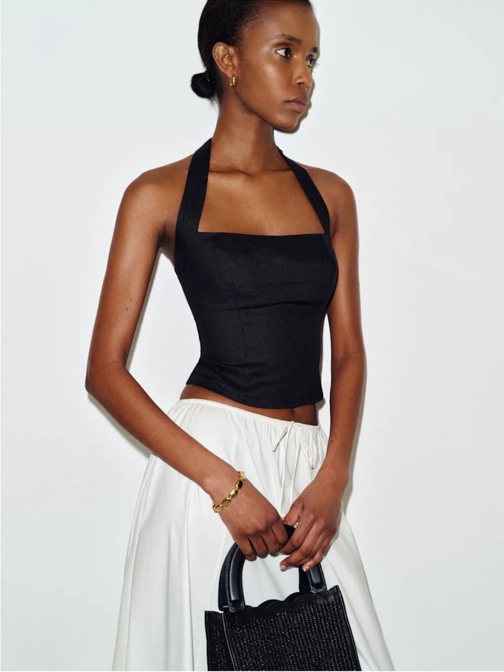 Reformation malika black linen halter top